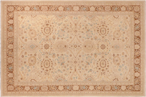 handmade Transitional Kafkaz Beige Brown Hand Knotted RECTANGLE 100% WOOL area rug 10' x 14'