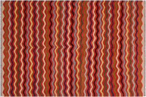 5x6 hand woven Turkish Modern Kilim wool rug in rust and beige - Turkish Eclectic Shumaker