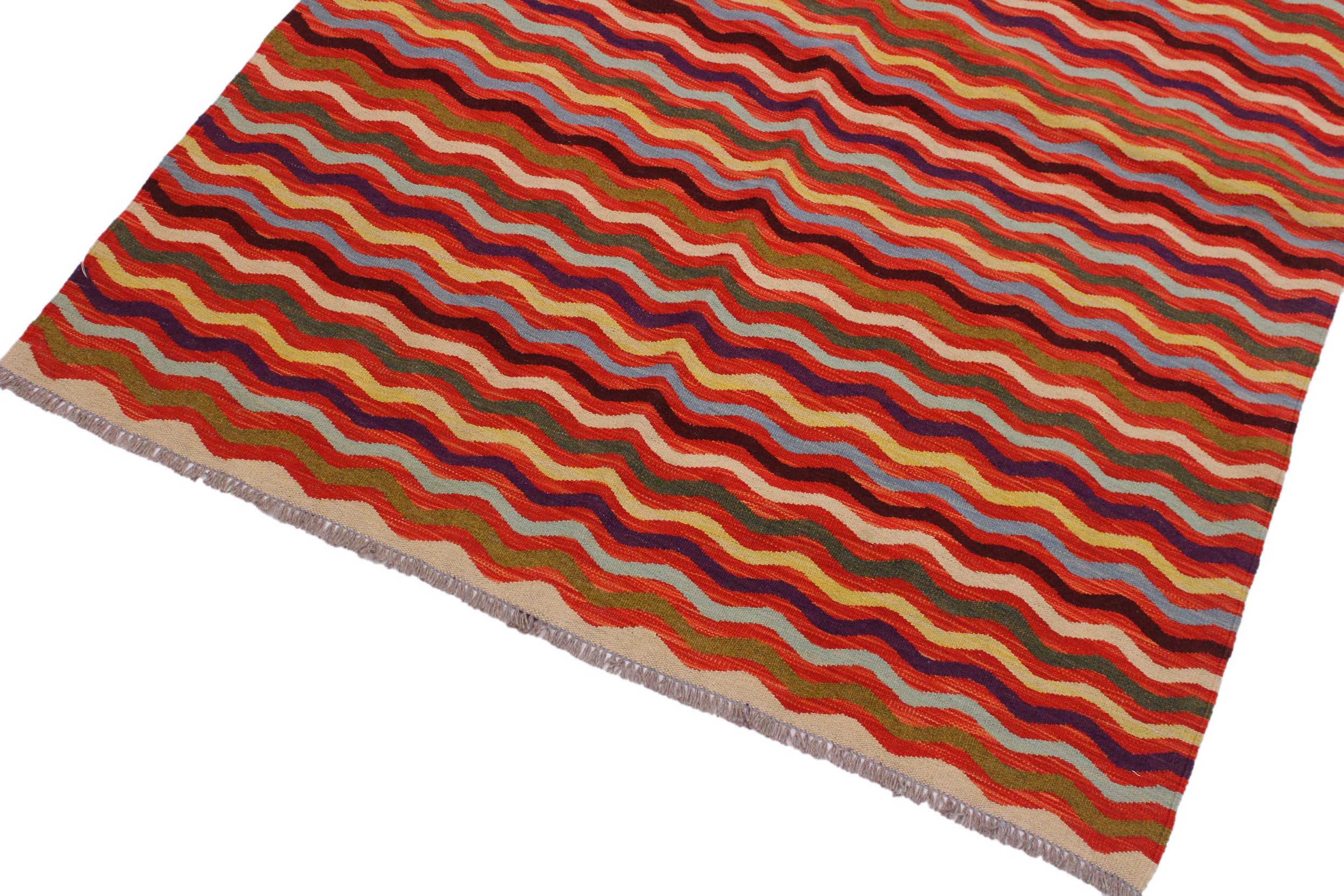 handmade Modern Kilim Rust Beige Hand-Woven RECTANGLE 100% WOOL area rug 5 x 6