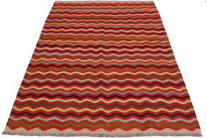 handmade Modern Kilim Rust Beige Hand-Woven RECTANGLE 100% WOOL area rug 5 x 6