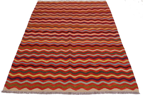 handmade Modern Kilim Rust Beige Hand-Woven RECTANGLE 100% WOOL area rug 5 x 6