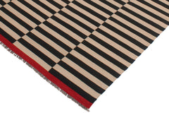 handmade Modern Kilim Beige Black Hand-Woven RECTANGLE 100% WOOL area rug 6x8