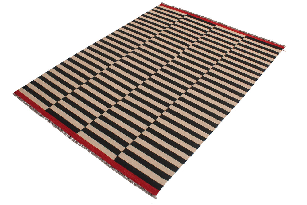 handmade Modern Kilim Ivory Black Hand-Woven RECTANGLE 100% WOOL area rug 6x8
