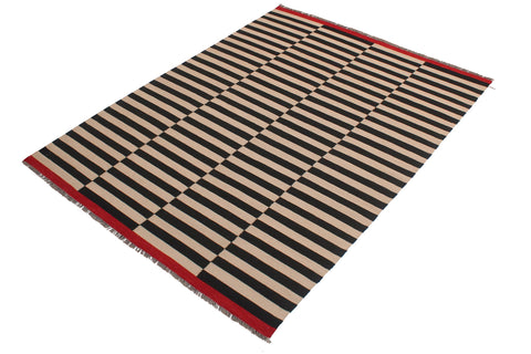 handmade Modern Kilim Ivory Black Hand-Woven RECTANGLE 100% WOOL area rug 6x8