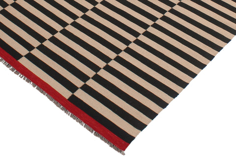 handmade Modern Kilim Ivory Black Hand-Woven RECTANGLE 100% WOOL area rug 6x8
