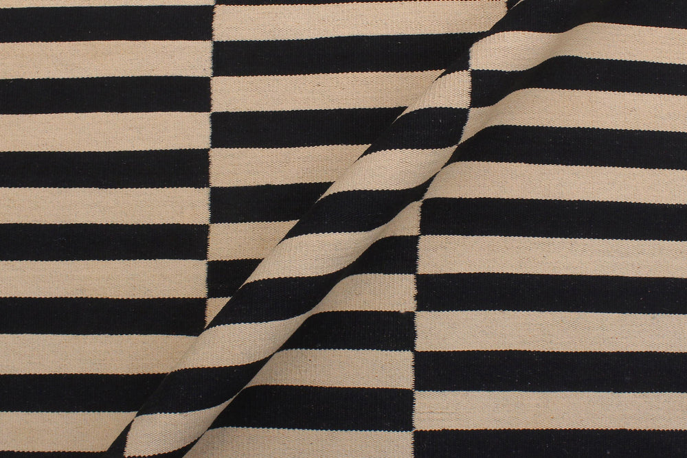 handmade Modern Kilim Ivory Black Hand-Woven RECTANGLE 100% WOOL area rug 6x8