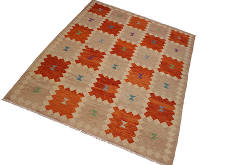 handmade Modern Kilim Brown Beige Hand-Woven RECTANGLE 100% WOOL area rug 8x10