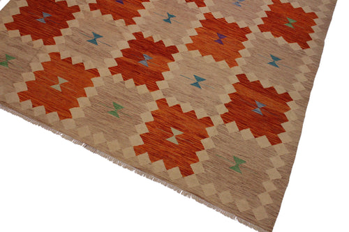 handmade Modern Kilim Brown Beige Hand-Woven RECTANGLE 100% WOOL area rug 8x10