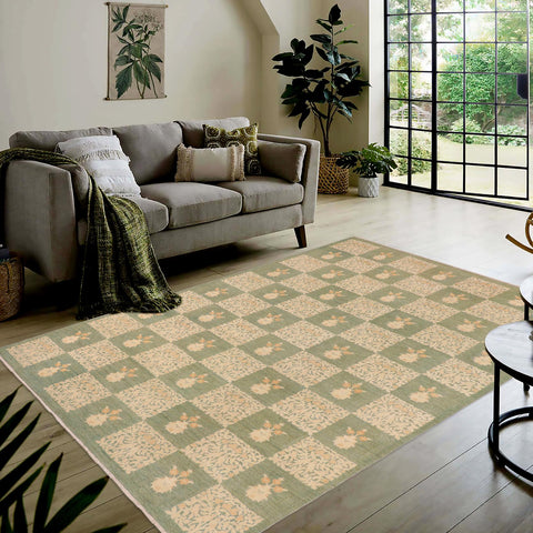 handmade Modern Kafkaz Green Beige Hand Knotted RECTANGLE 100% WOOL area rug 10' x 13'