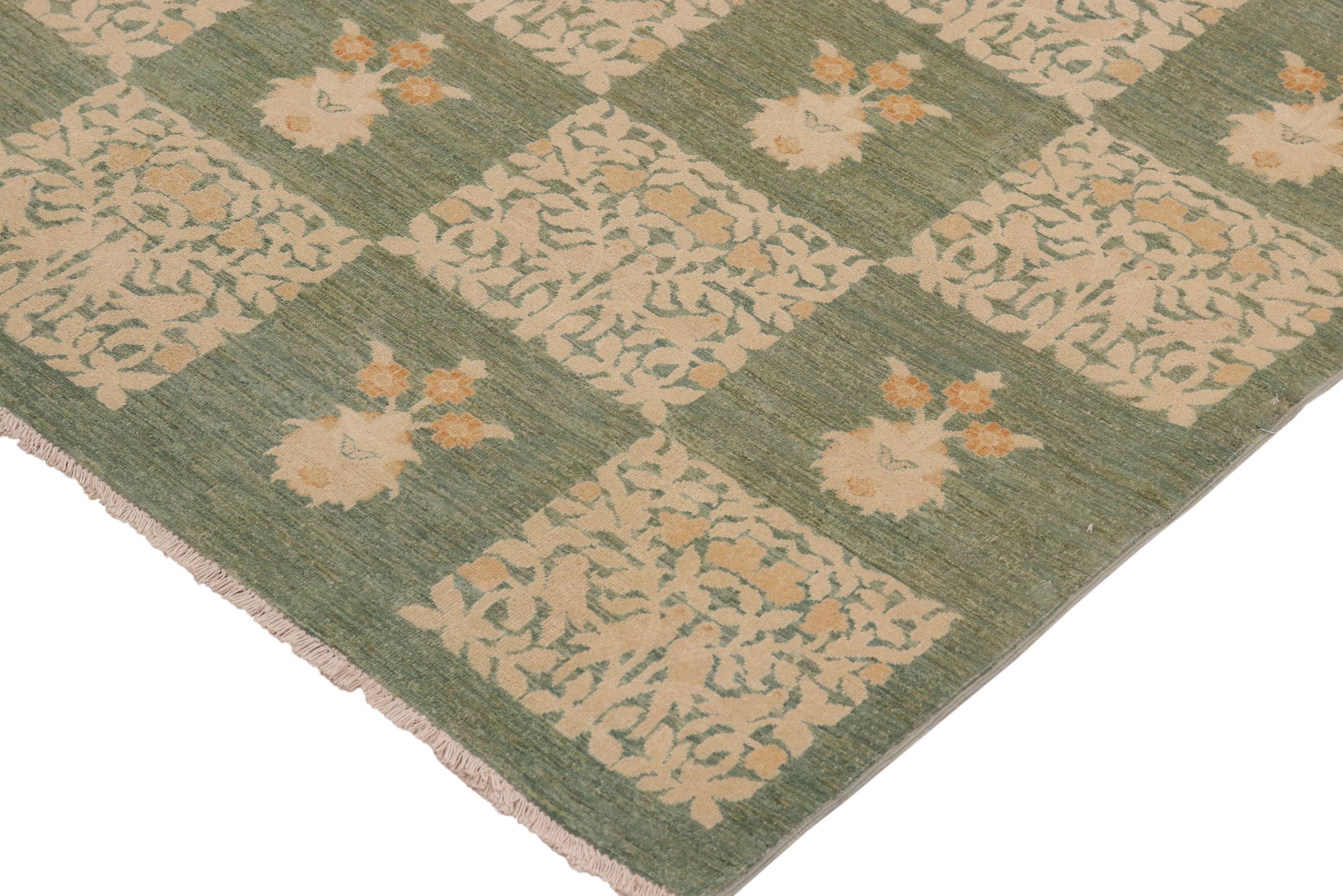 handmade Modern Kafkaz Green Beige Hand Knotted RECTANGLE 100% WOOL area rug 10' x 13'