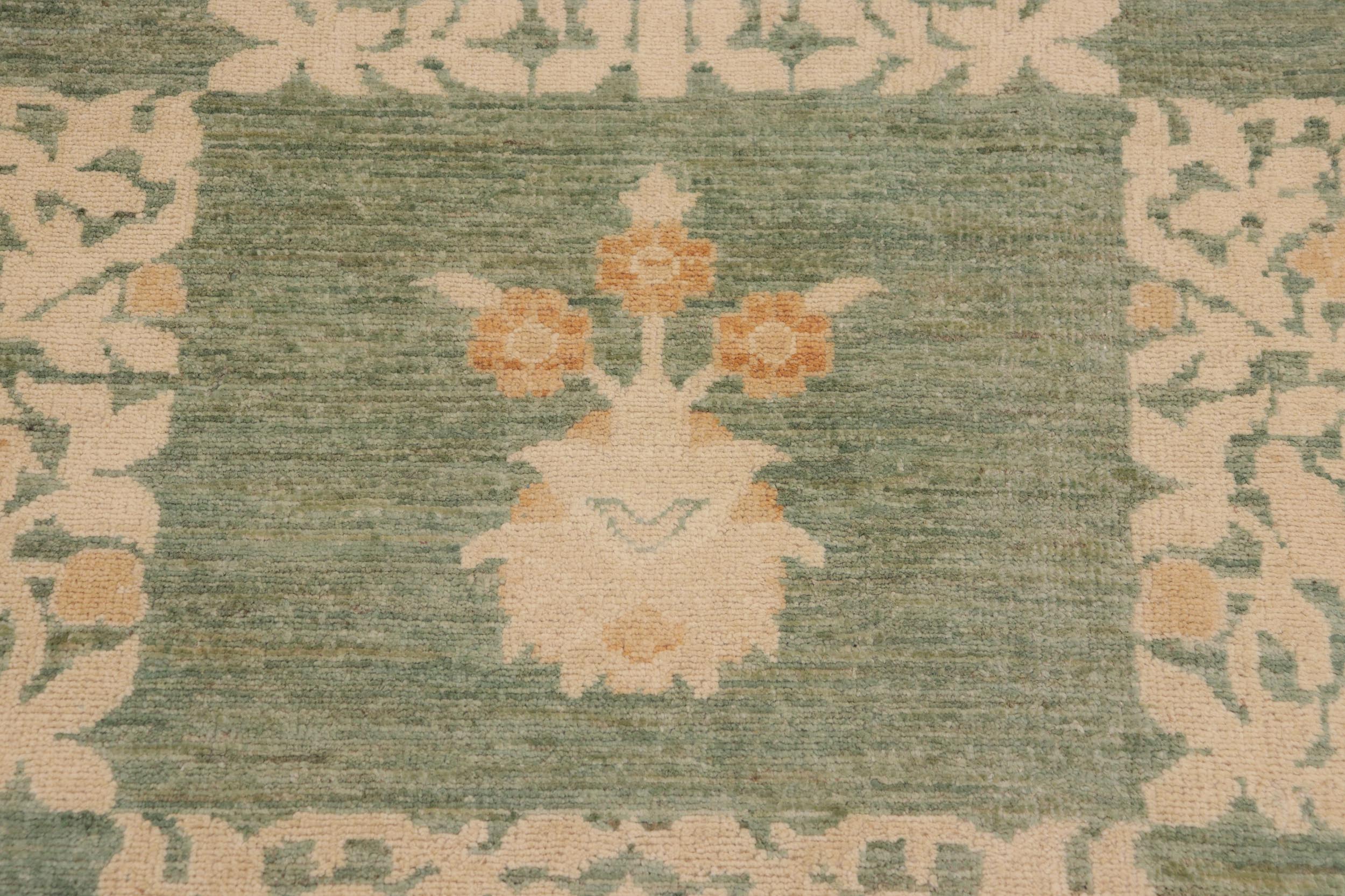 handmade Modern Kafkaz Green Beige Hand Knotted RECTANGLE 100% WOOL area rug 10' x 13'