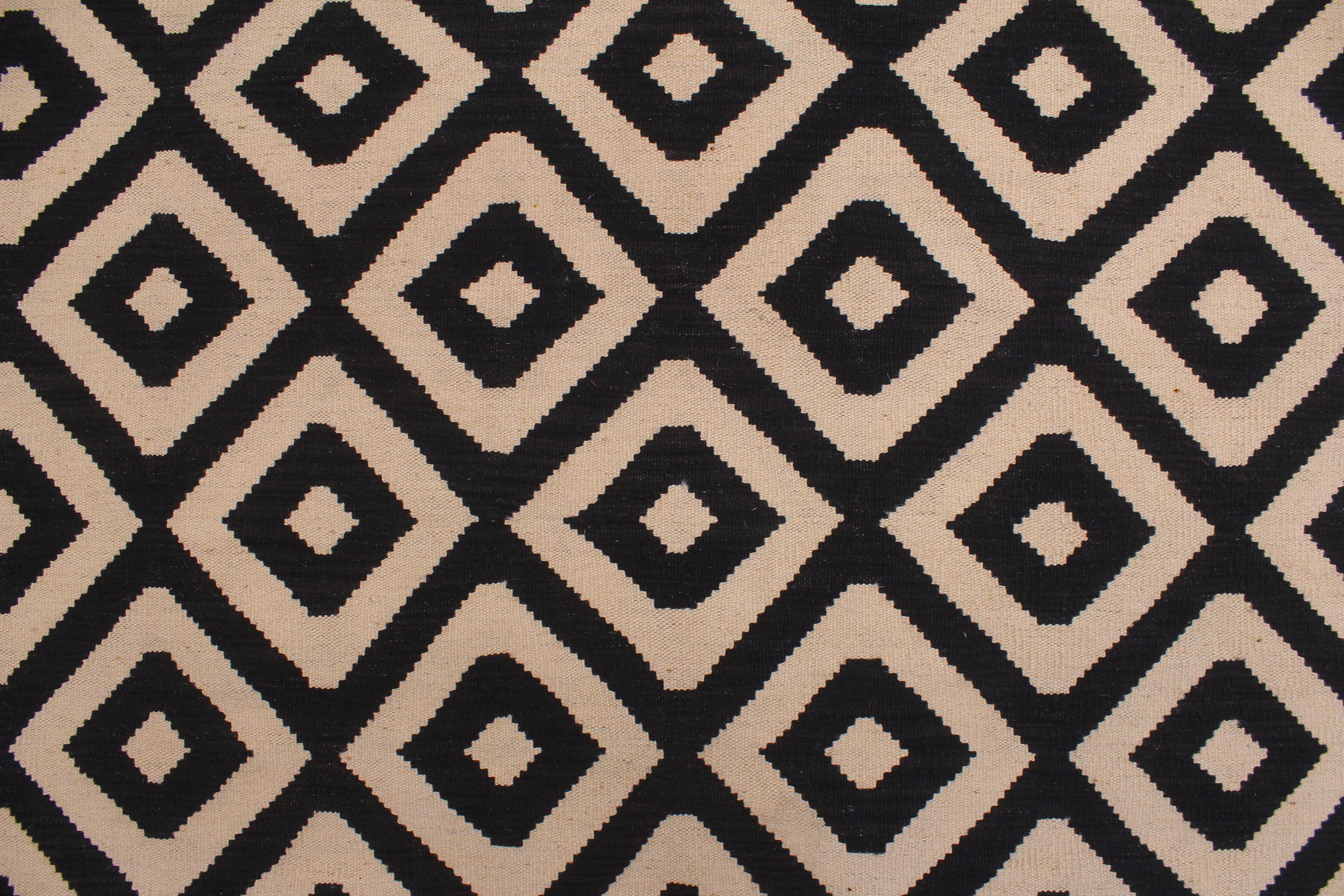 handmade Modern Kilim Beige Black Hand-Woven RECTANGLE 100% WOOL area rug 7' x 10'