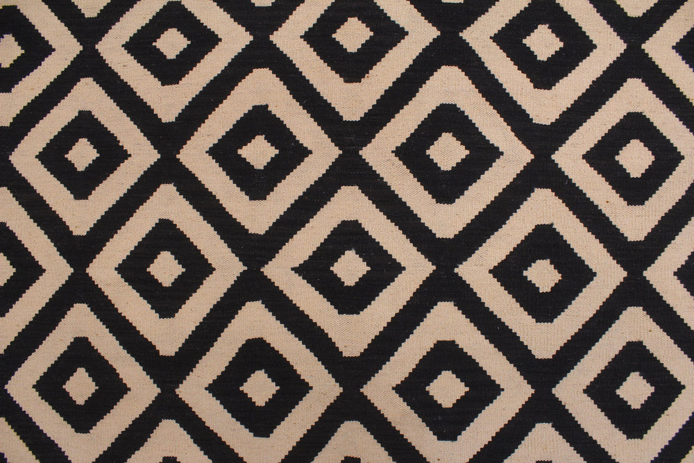 handmade Modern Kilim Beige Black Hand-Woven RECTANGLE 100% WOOL area rug 7' x 10'