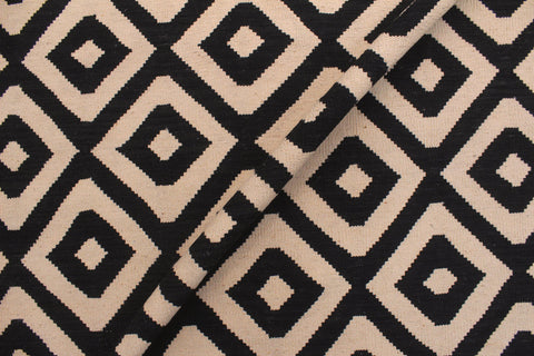 handmade Modern Kilim Beige Black Hand-Woven RECTANGLE 100% WOOL area rug 7' x 10'
