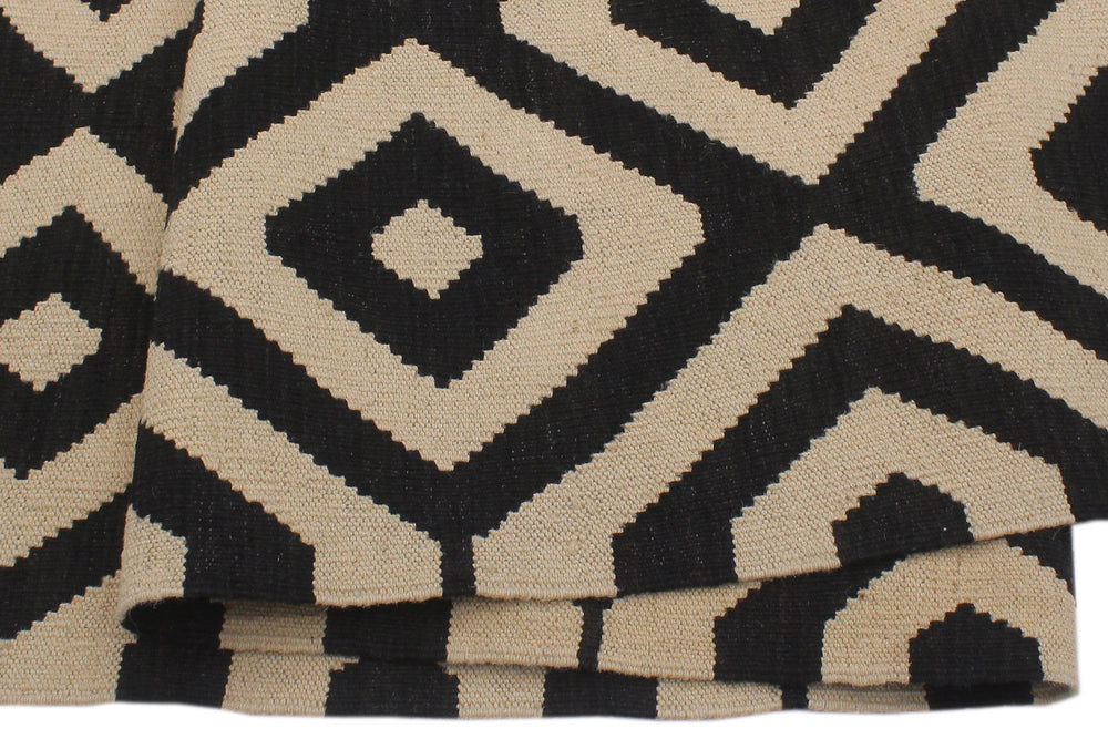 handmade Modern Kilim Beige Black Hand-Woven RECTANGLE 100% WOOL area rug 7' x 10'