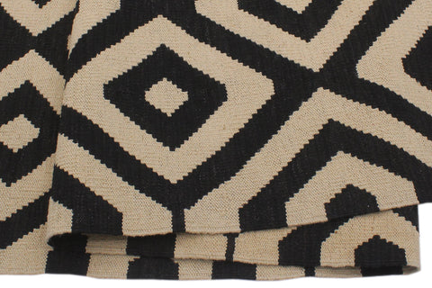 handmade Modern Kilim Beige Black Hand-Woven RECTANGLE 100% WOOL area rug 7' x 10'