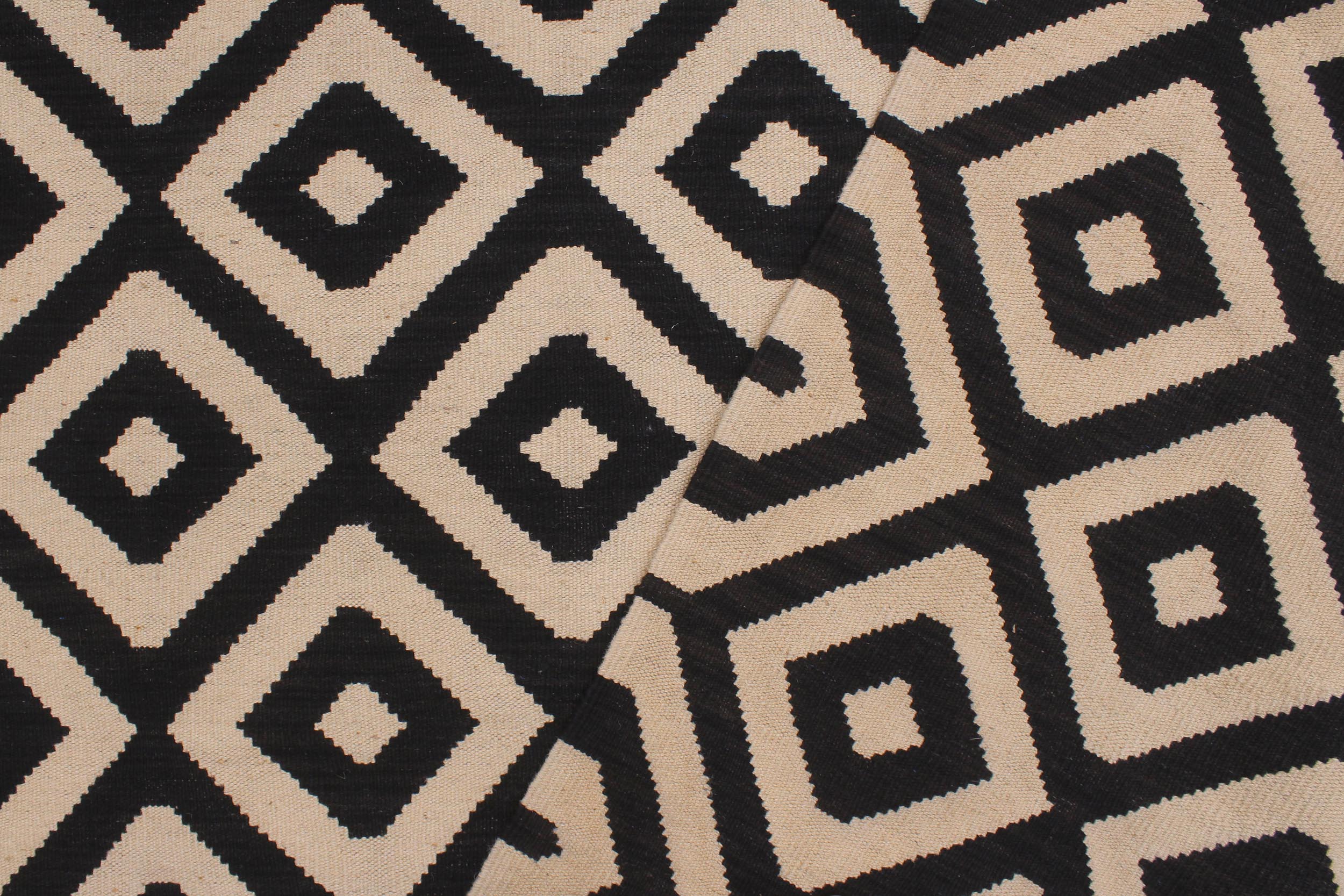 handmade Modern Kilim Beige Black Hand-Woven RECTANGLE 100% WOOL area rug 7' x 10'