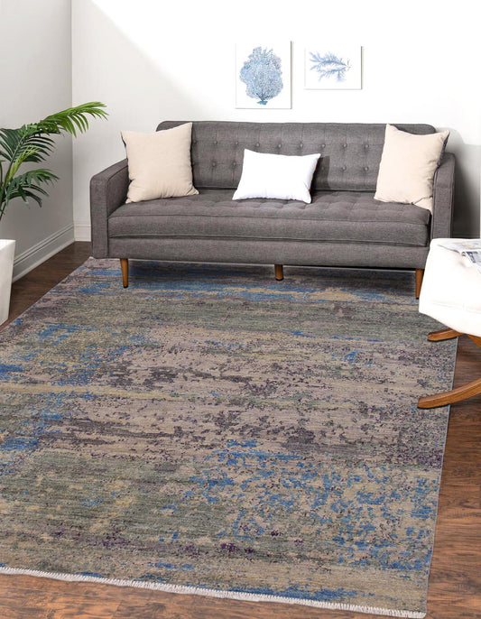 handmade Modern Kafkaz Grey Blue Hand Knotted SQUARE 100% WOOL area rug 8' x 8'