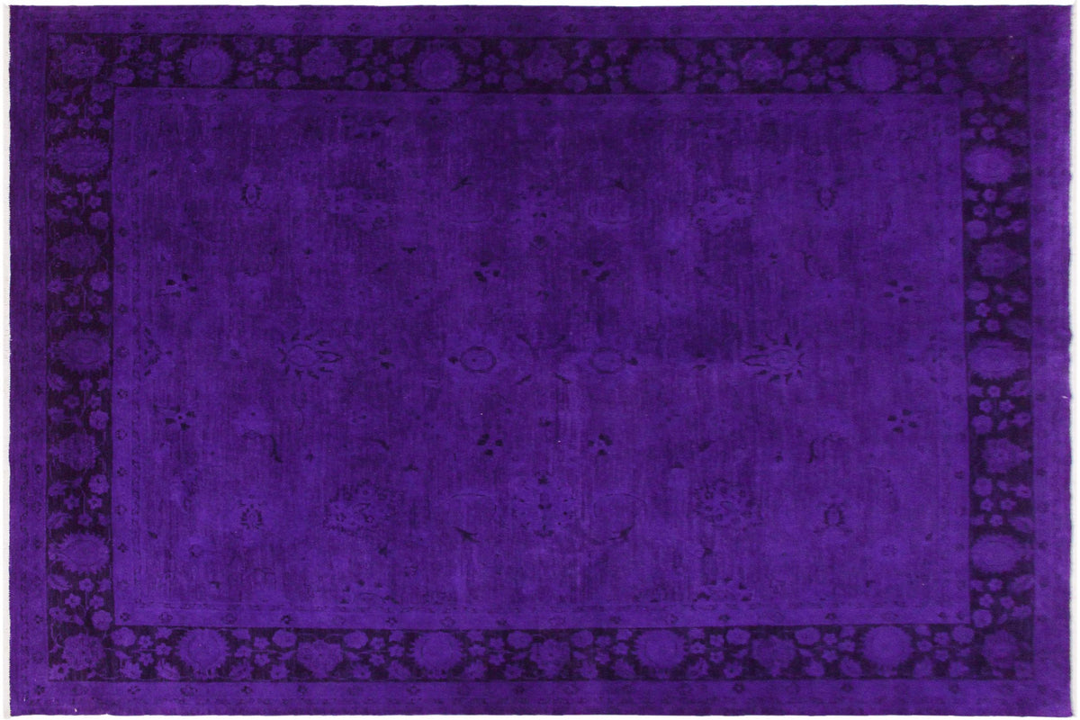 8x10 hand knotted overdyed wool rug in purple and black - Artisan Overdyed Skelton