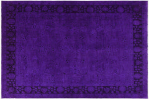 8x10 hand knotted overdyed wool rug in purple and black - Artisan Overdyed Skelton