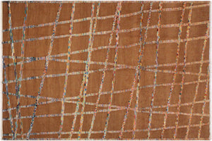 8x10 hand knotted Moroccan style wool rug in brown and teal - Moroccan Tribal Skidmore