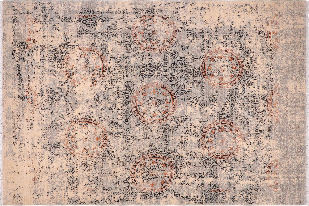 handmade Modern Kafkaz Beige Grey Hand Knotted RECTANGLE 100% WOOL area rug 9' x 12'
