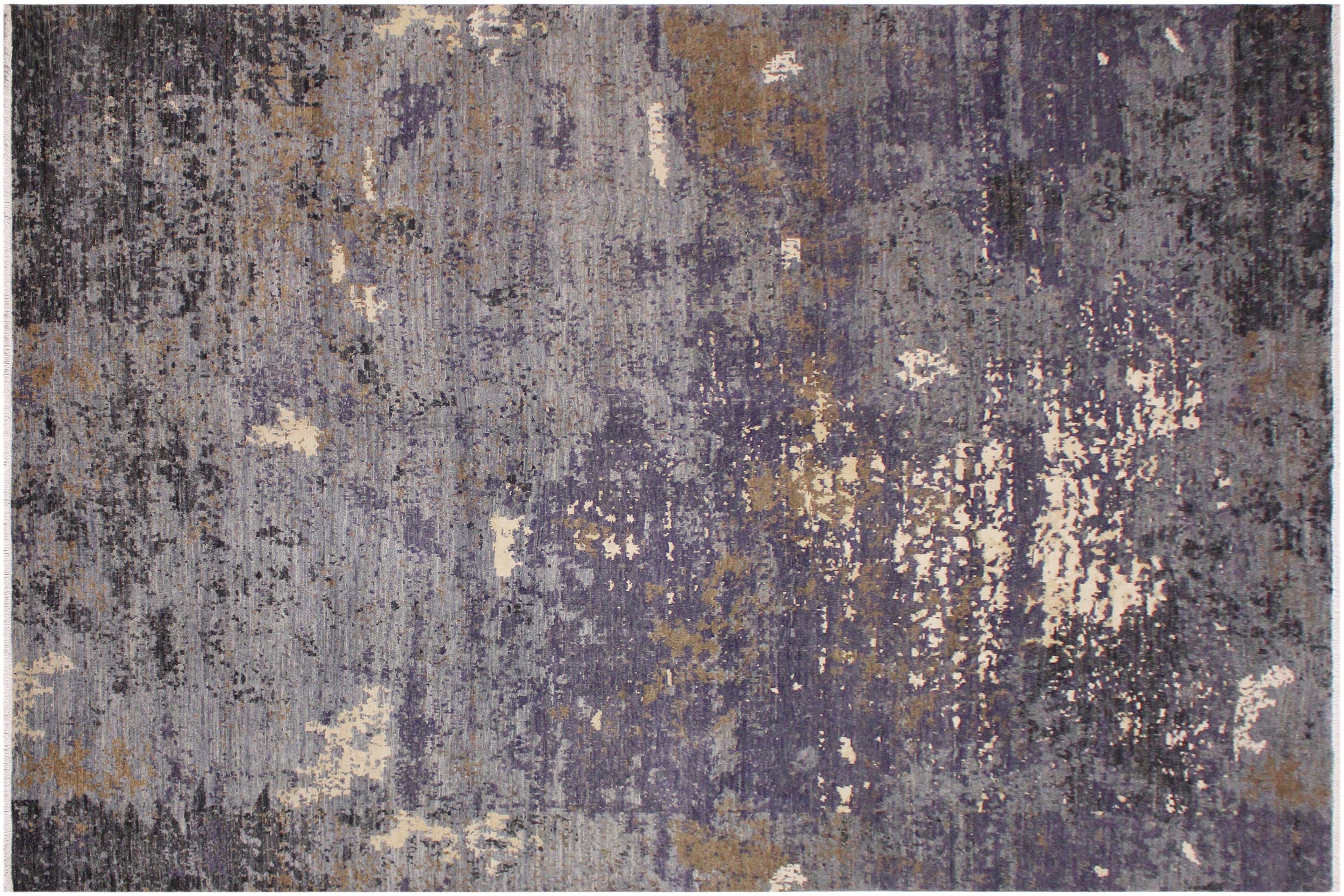 handmade Modern Kafkaz Grey Ivory Hand Knotted RECTANGLE WOOL&SILK area rug 9' x 12'