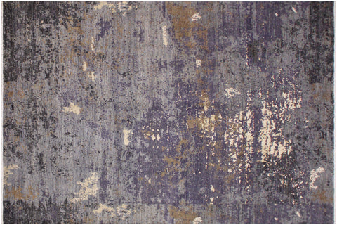 handmade Modern Kafkaz Grey Ivory Hand Knotted RECTANGLE WOOL&SILK area rug 9' x 12'