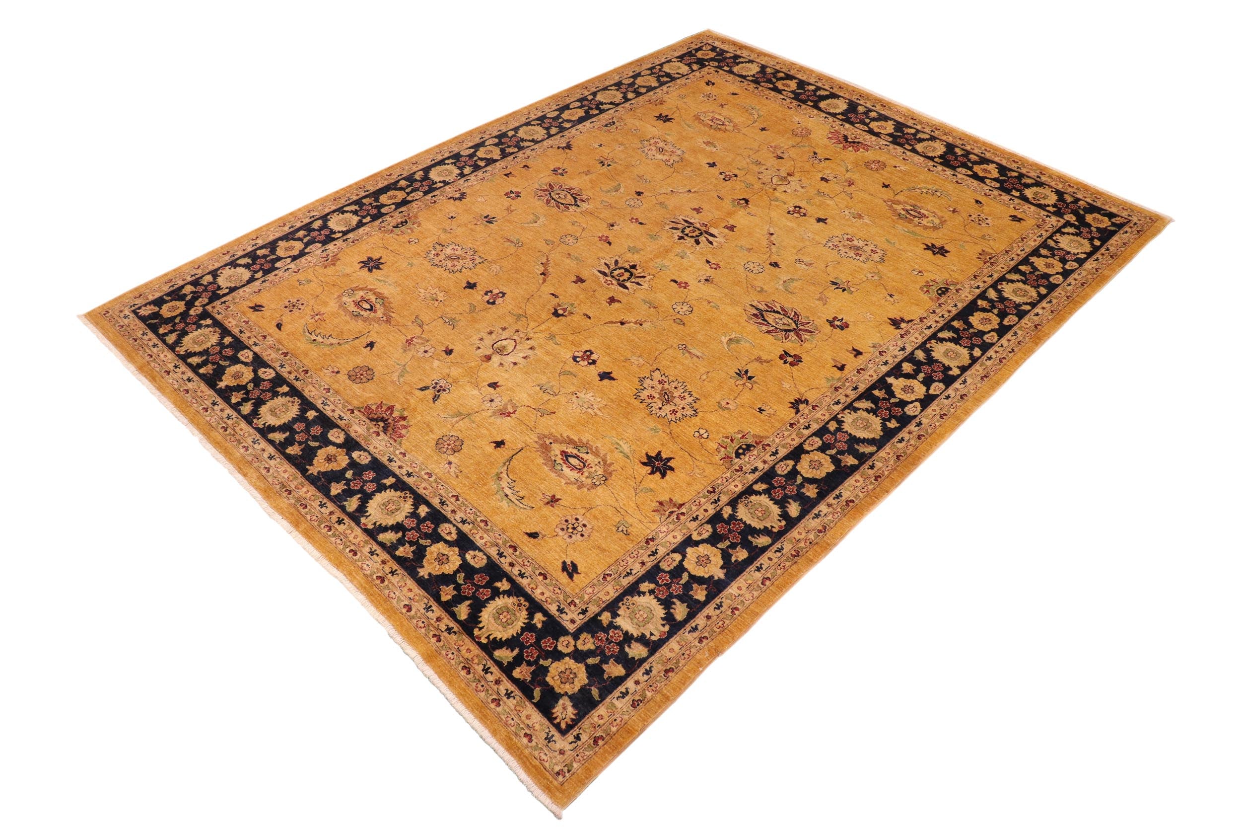 handmade Traditional Kafkaz Gold Blue Hand Knotted RECTANGLE 100% WOOL area rug 10x13