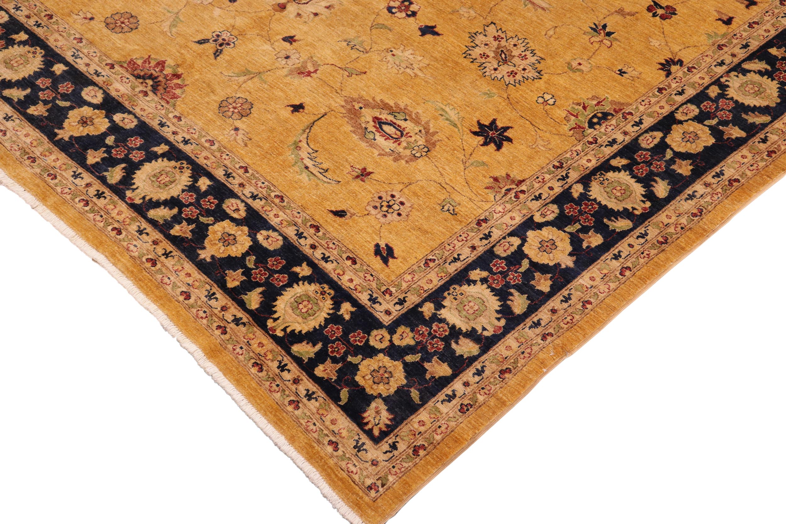 handmade Traditional Kafkaz Gold Blue Hand Knotted RECTANGLE 100% WOOL area rug 10x13