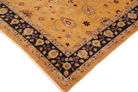 handmade Traditional Kafkaz Gold Blue Hand Knotted RECTANGLE 100% WOOL area rug 10x13