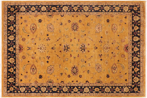 handmade Traditional Kafkaz Gold Blue Hand Knotted RECTANGLE 100% WOOL area rug 10x13