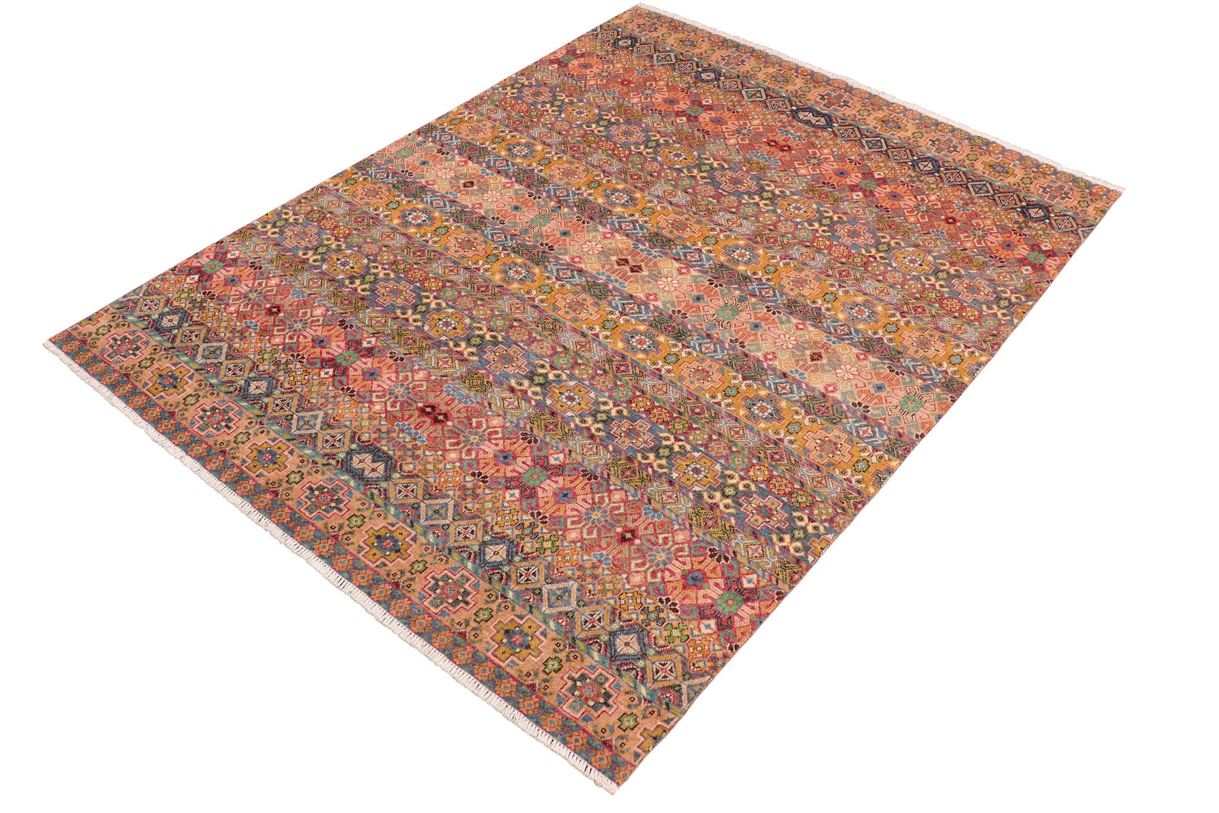 handmade Geometric Kurjean Blue Pink Hand Knotted RECTANGLE 100% WOOL area rug 8x10