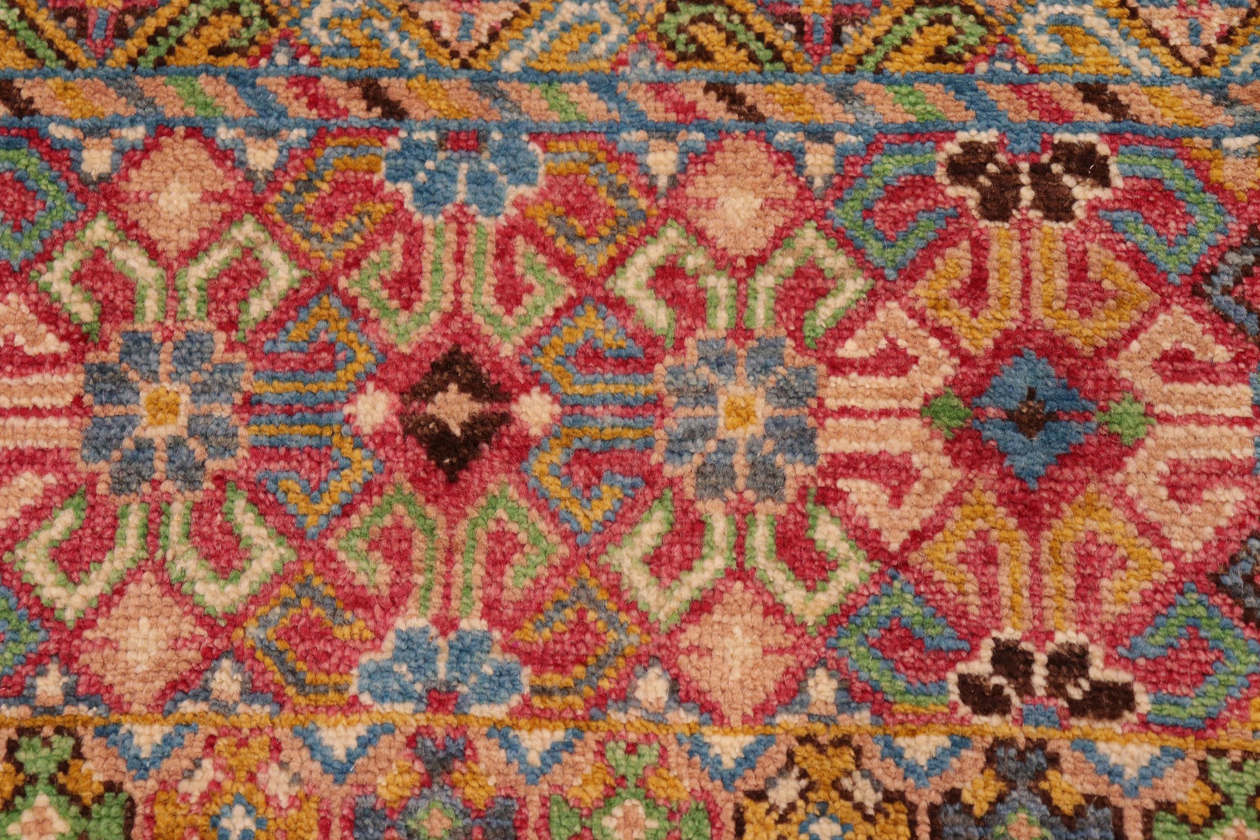 handmade Geometric Kurjean Blue Pink Hand Knotted RECTANGLE 100% WOOL area rug 8x10
