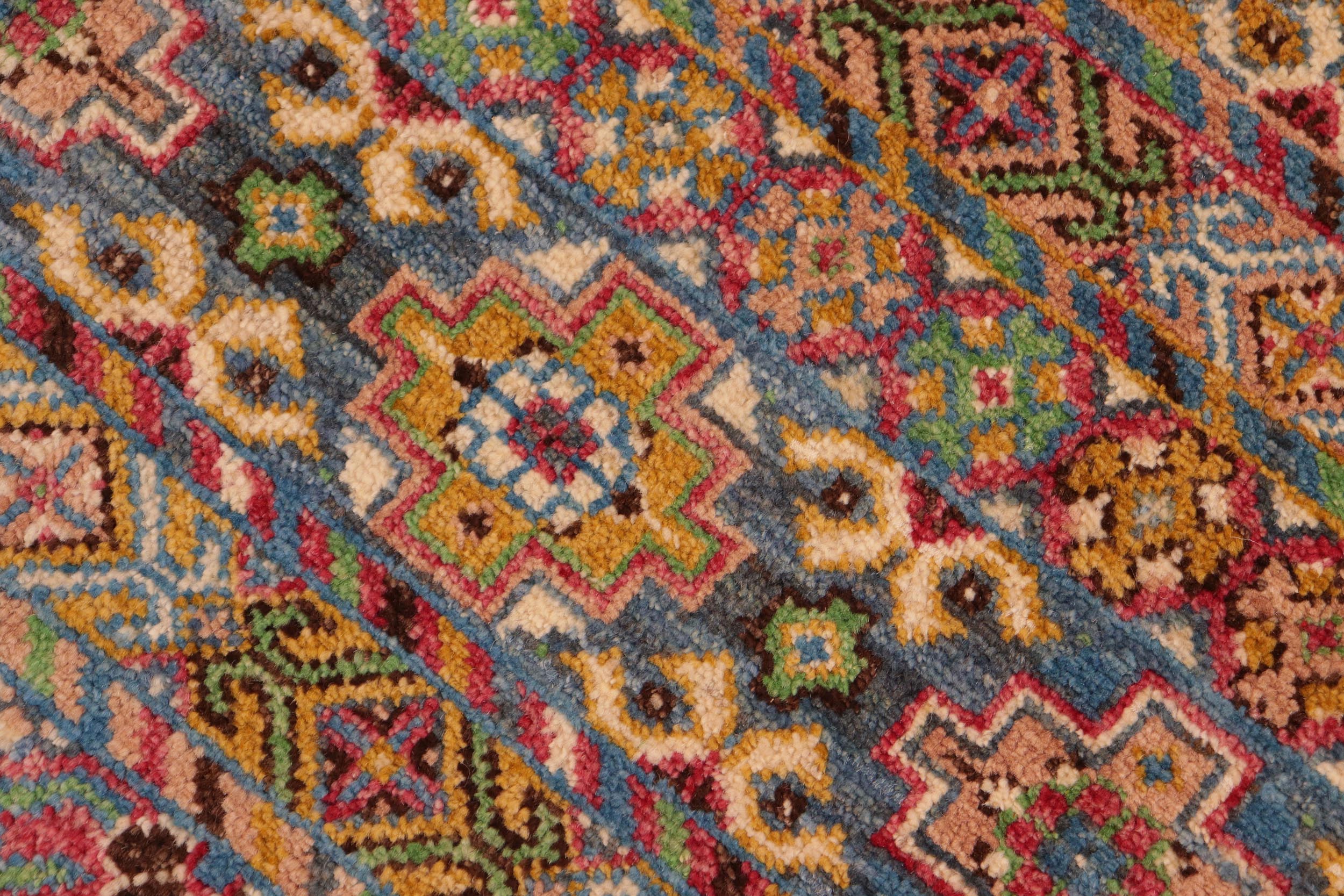 handmade Geometric Kurjean Blue Pink Hand Knotted RECTANGLE 100% WOOL area rug 8x10