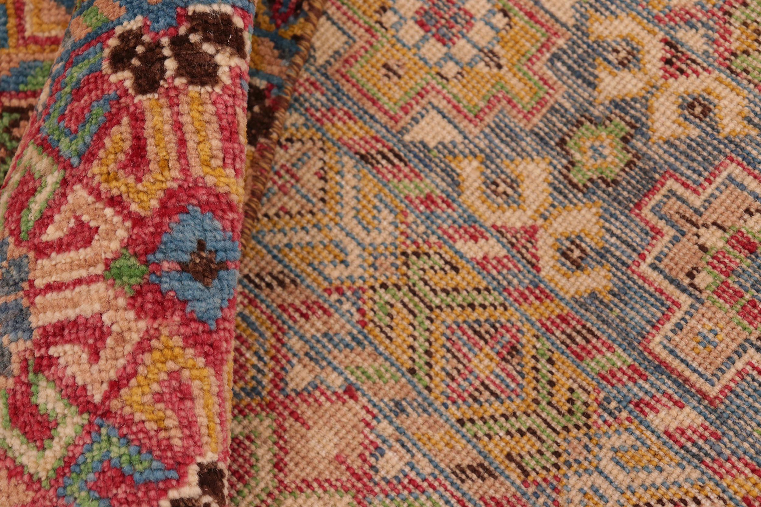 handmade Geometric Kurjean Blue Pink Hand Knotted RECTANGLE 100% WOOL area rug 8x10
