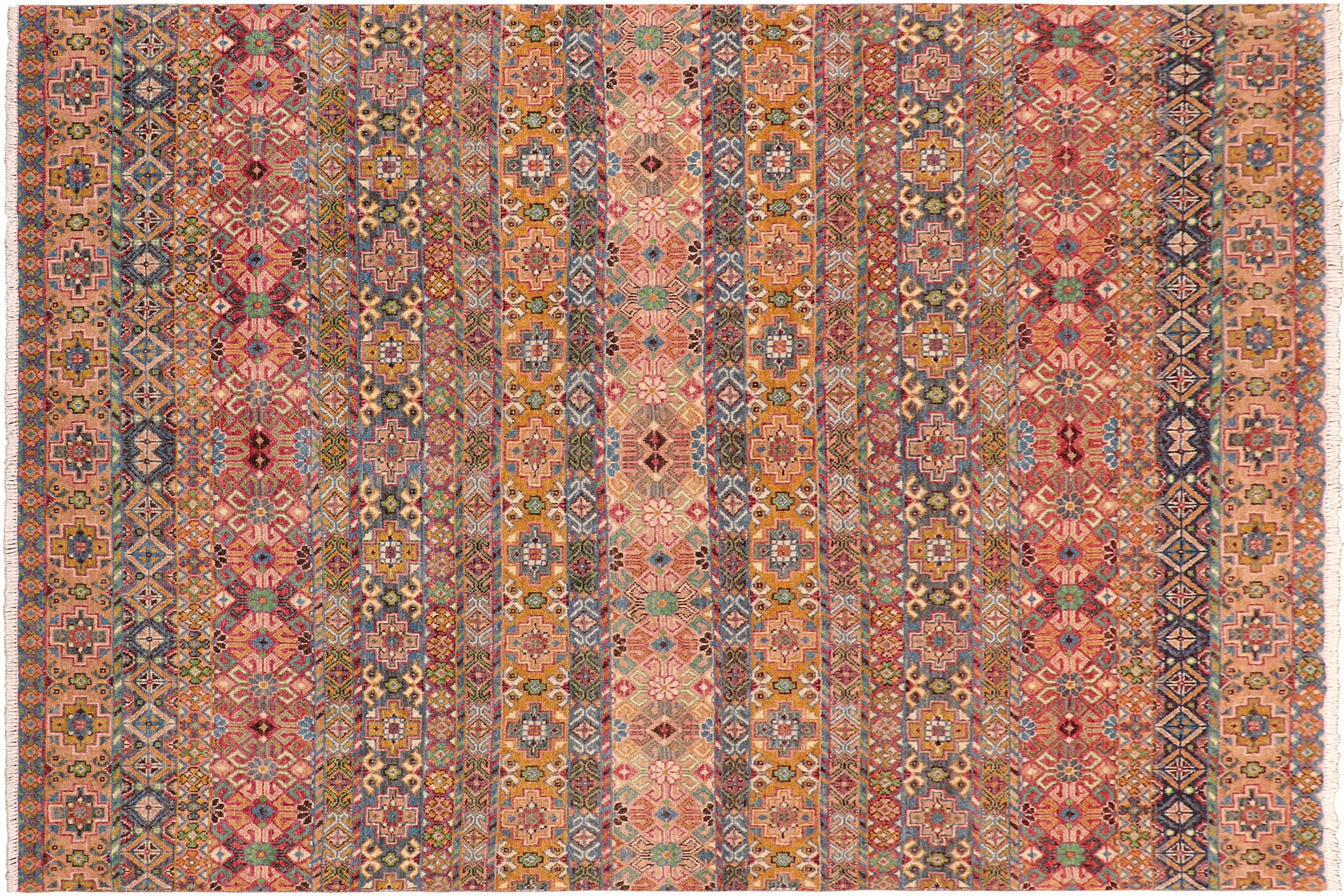 handmade Geometric Kurjean Blue Pink Hand Knotted RECTANGLE 100% WOOL area rug 8x10