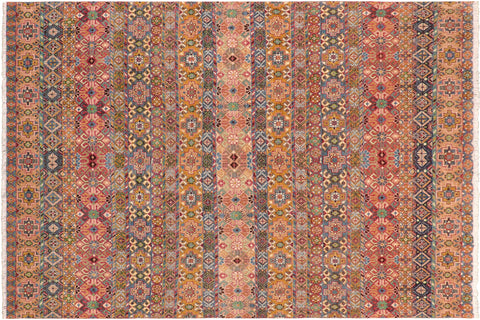 handmade Geometric Kurjean Blue Pink Hand Knotted RECTANGLE 100% WOOL area rug 8x10