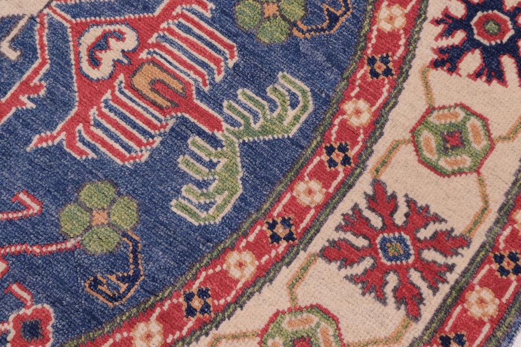 handmade Geometric Kazak Blue Ivory Hand Knotted ROUND 100% WOOL area rug 5x5