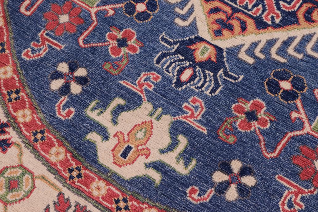 handmade Geometric Kazak Blue Ivory Hand Knotted ROUND 100% WOOL area rug 5x5