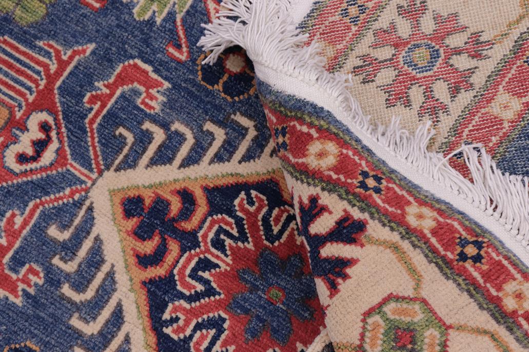 handmade Geometric Kazak Blue Ivory Hand Knotted ROUND 100% WOOL area rug 5x5