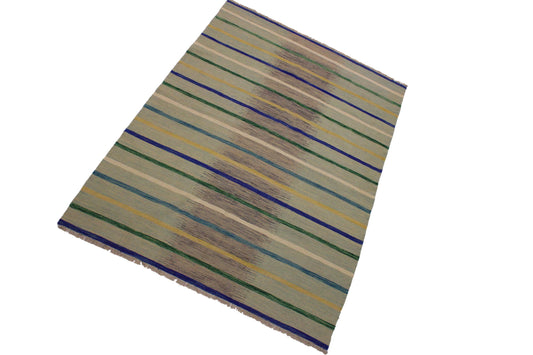 handmade Modern Kilim Grey Blue Hand-Woven RECTANGLE 100% WOOL area rug 6x8