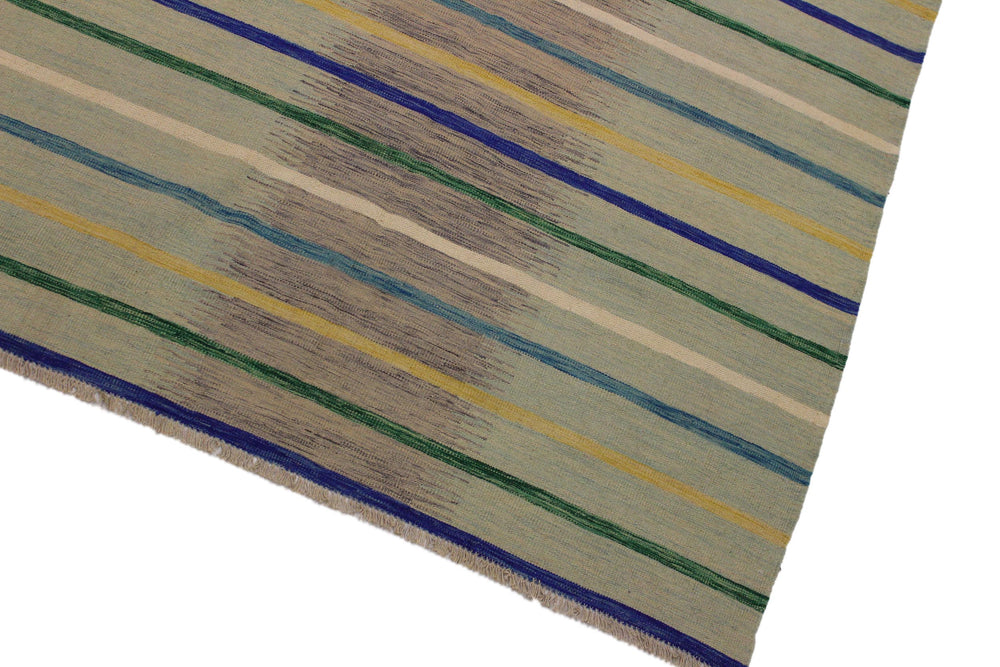 handmade Modern Kilim Grey Blue Hand-Woven RECTANGLE 100% WOOL area rug 6x8