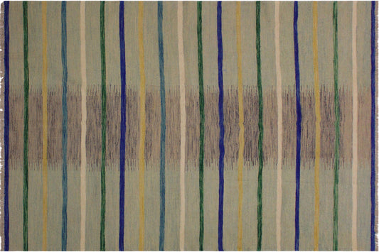 handmade Modern Kilim Grey Blue Hand-Woven RECTANGLE 100% WOOL area rug 6x8