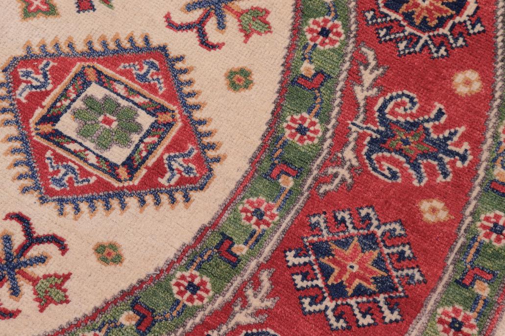 handmade Geometric Kazak Ivory Red Hand Knotted ROUND 100% WOOL area rug 5x5