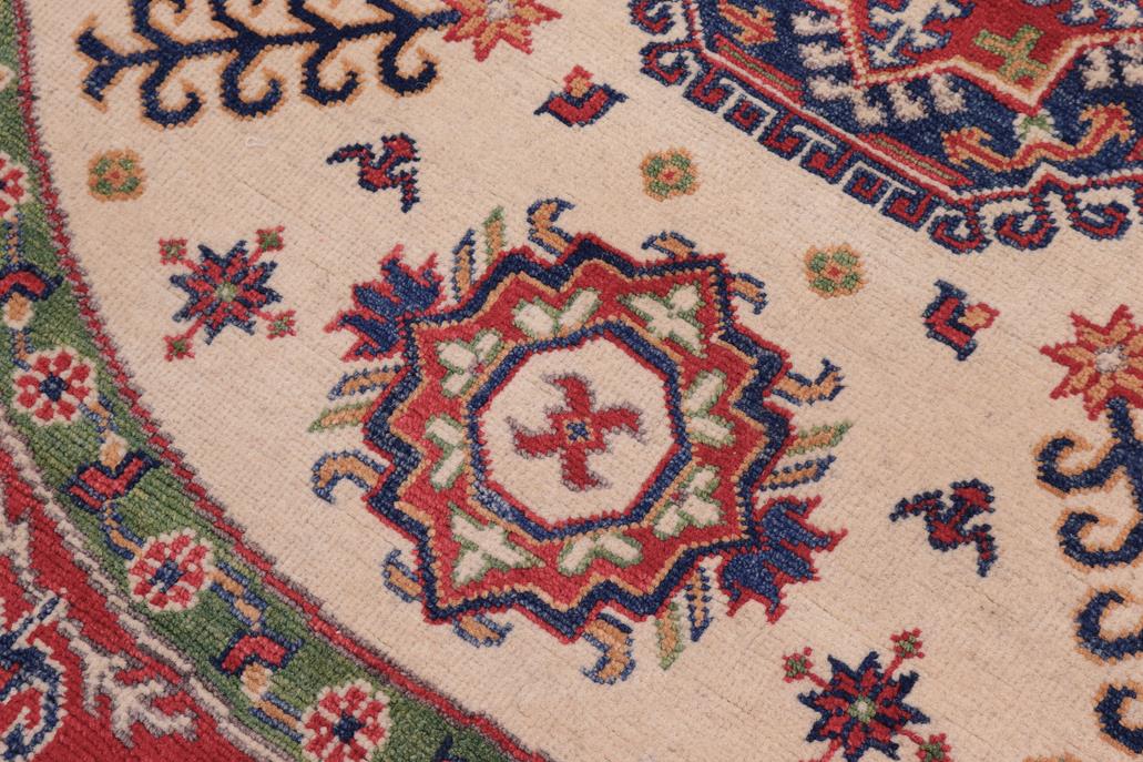 handmade Geometric Kazak Ivory Red Hand Knotted ROUND 100% WOOL area rug 5x5