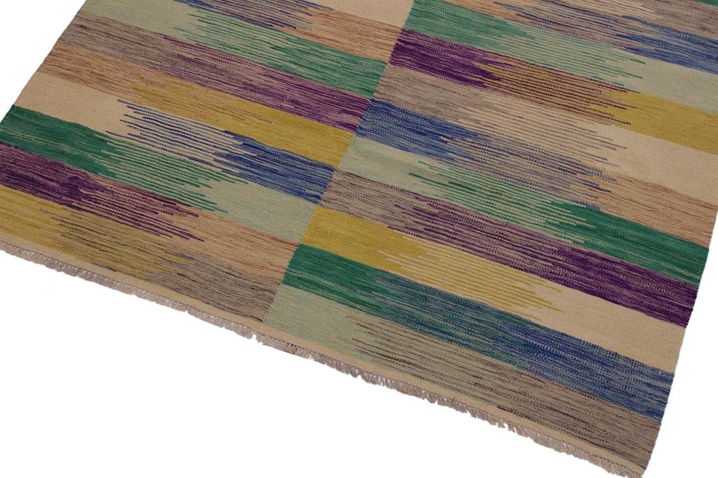 Flat Weave Kilim Antique Navaho Vintage handmade Modern Kilim Ivory Purple Hand-Woven Rectangle 100% Wool Area Rug 6x8 