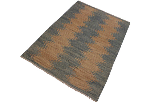 handmade Modern Kilim Grey Blue Hand-Woven RECTANGLE 100% WOOL area rug 6x8