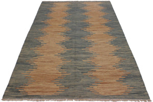 handmade Modern Kilim Grey Blue Hand-Woven RECTANGLE 100% WOOL area rug 6x8