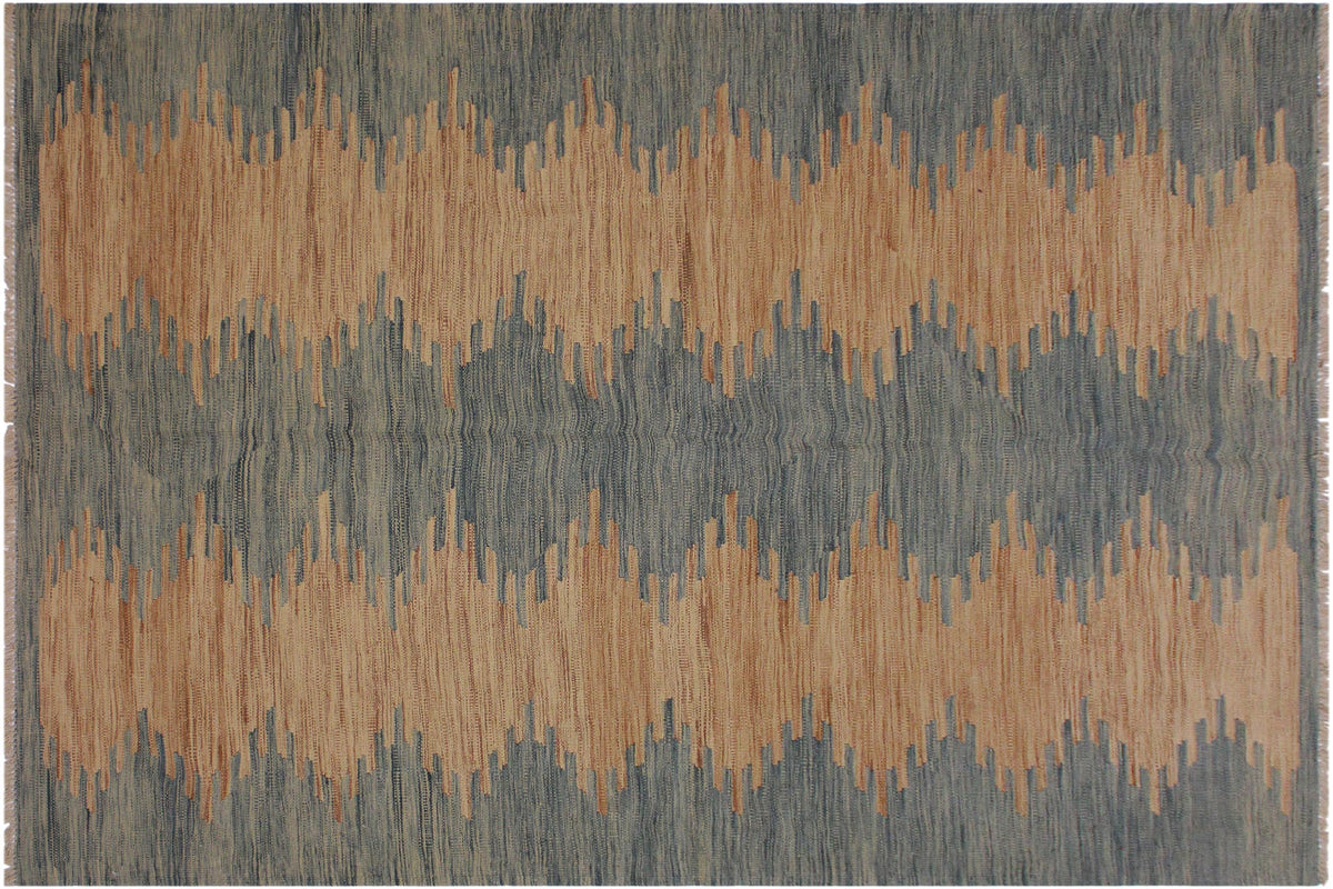 handmade Modern Kilim Grey Blue Hand-Woven RECTANGLE 100% WOOL area rug 6x8